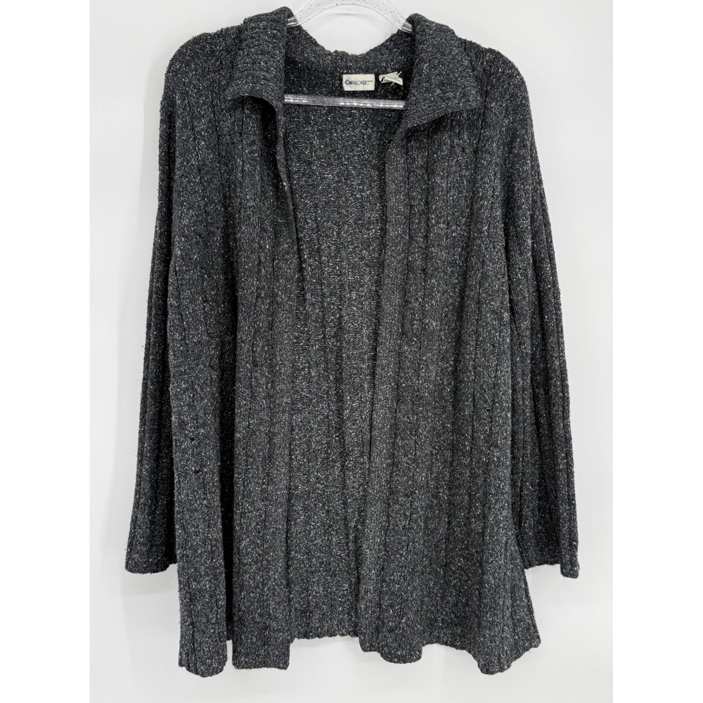 Cherokee Womens Charcoal Gray Marl Knit Collared Button Up Cardigan Sweater XL